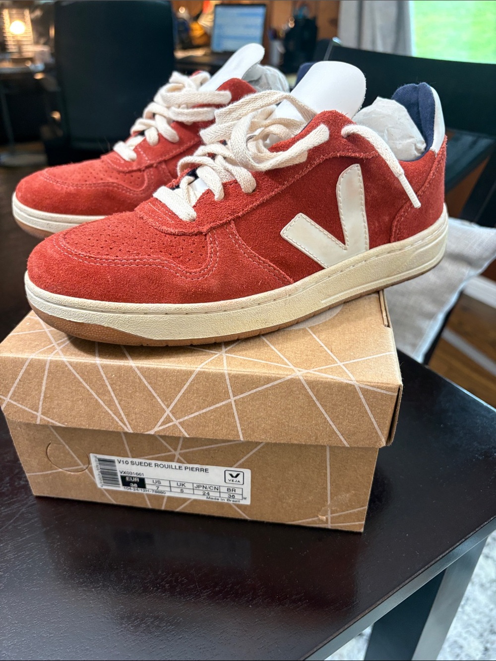 Veja Womens Suede Sneakers in Rust Red with Cream V